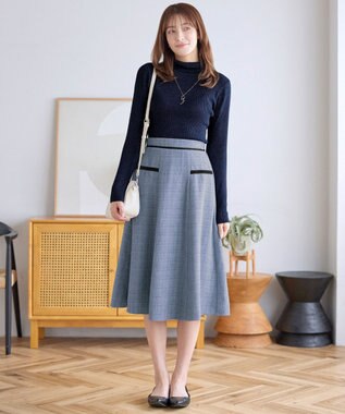 Tiaclasse L ベロアラインツイードスカート サックスグレー