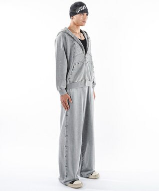 WEGO 【ユニセックス着用ITEM】ブリーチスタッズロゴスウェットパンツ グレー