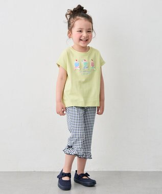 ANY KIDS 【綿100%】ひんやり フレンチスリーブ サガラ刺繡Tシャツ ライム×ジュース