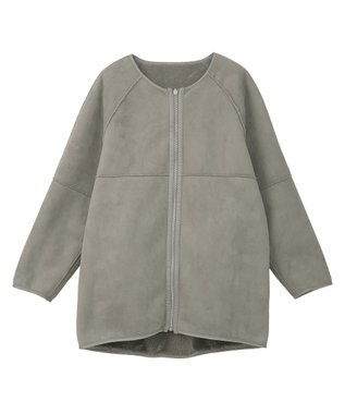 earth music&ecology 【リバーシブル】ノーカラーフェイクムートンコート Khaki