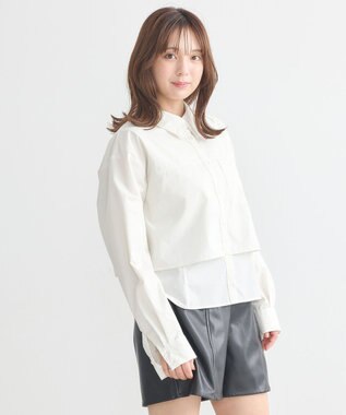 earth music&ecology ロールアップスリーブボクシーシャツ Off White