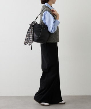 russet ツイードスカーフ付きレザー2WAYショルダーバッグ(CE-1632) Black