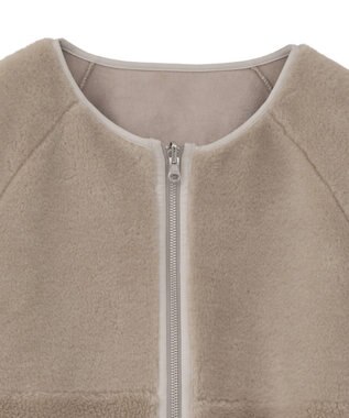 earth music&ecology 【リバーシブル】ノーカラーフェイクムートンコート Pink Beige