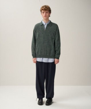 ATON BABY ALPACA LINEN | ジップアップポロセーター - UNISEX GREEN