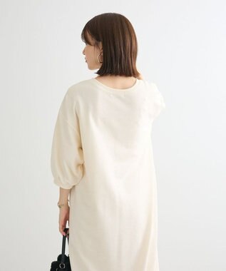 Green Parks ７分袖裏毛ドッキングロゴワンピース Ecru