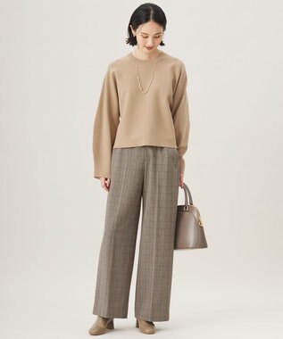 自由区 【撥水加工・洗える】TRギャバ裏起毛チェック柄ワイド パンツ ブラウンチェック