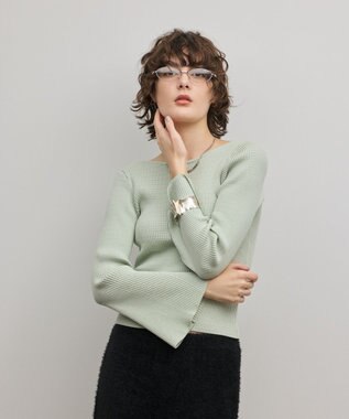 GRACE CONTINENTAL アイレットリブニットトップ グリーン