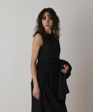 GRACE CONTINENTAL フェザー刺繍コンビワンピース ブラック