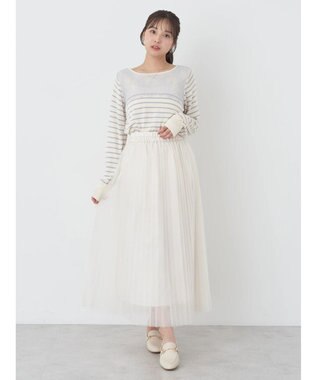 earth music&ecology レースボーダーニットプルオーバー Sax