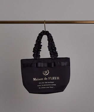 Maison de FLEUR ブランドロゴフリルハンドルトートSバッグ Black