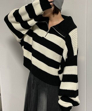 WEGO ハーフジップニットプルオーバー 柄1