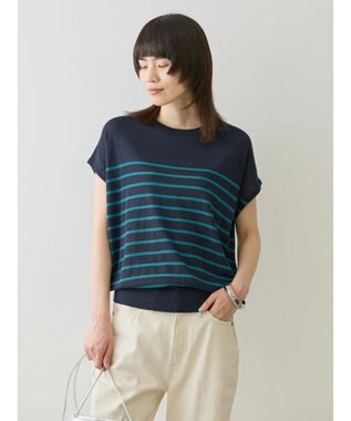 AMERICAN HOLIC 接触冷感フレンチスリーブニットプルオーバー Border Navy