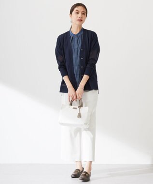 J.PRESS LADIES S 【洗える】ブロックドットプリント バンドカラー ブラウス ダルブルー系5