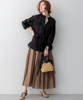 23区 グロッシープリーツ ロングスカート モカ