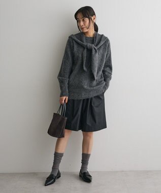 CRAFT STANDARD BOUTIQUE フードストール付きニットプルオーバー Charcoal Gray