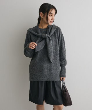 CRAFT STANDARD BOUTIQUE フードストール付きニットプルオーバー Charcoal Gray
