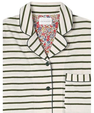 une nana cool 【綿100%】コットンボーダーパジャマ MADE WITH LIBERTY FABRIC オリーブ