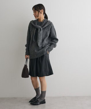 CRAFT STANDARD BOUTIQUE フードストール付きニットプルオーバー Charcoal Gray