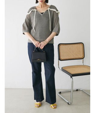 Green Parks クロシェ風セーラーカラーニット Gray