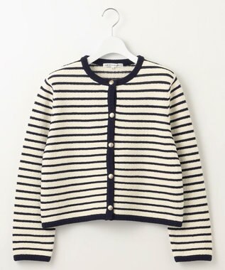 23区 【Oggi3月号掲載/洗える】ブークレコットン ニットジャケット アイボリー×ネイビー