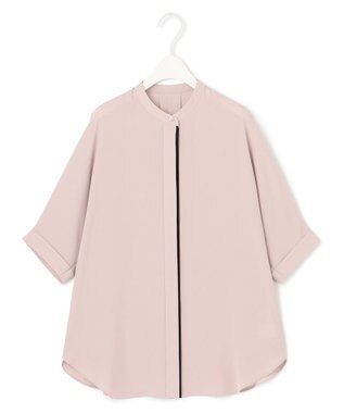 ICB L 【新色追加・接触冷感・UVケア・速乾・洗える】BackSatinAmunzen 5分袖バンドカラーブラウス ヘイズピンク系