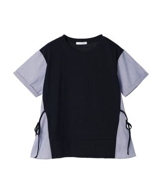 Green Parks 脇リボン５分袖布帛ドッキングプルオーバー Navy