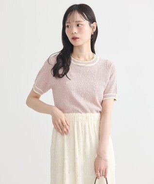 earth music&ecology バイカラーフラワージャガードニットプルオーバー Pink