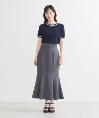 earth music&ecology バイカラーフラワージャガードニットプルオーバー Dark Navy