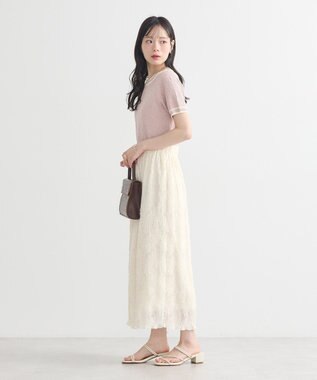 earth music&ecology バイカラーフラワージャガードニットプルオーバー Pink