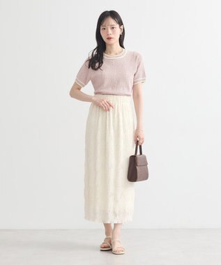 earth music&ecology バイカラーフラワージャガードニットプルオーバー Pink