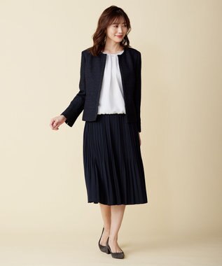 J.PRESS LADIES ファンシーツイード ノーカラー ジャケット ネイビー系