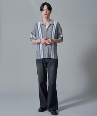 WEGO ラインニットシャツ（SS） ライトグレー