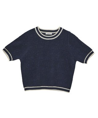 earth music&ecology バイカラーフラワージャガードニットプルオーバー Dark Navy