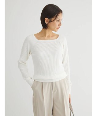 Green Parks 洗える　スクエアネックリブニットプルオーバー Off White