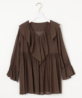 ANY SIS 【洗える】シアーヴィンテージライクラッフル ブラウス ブラウン