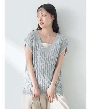 earth music&ecology クロッシェラインニットベスト Mint