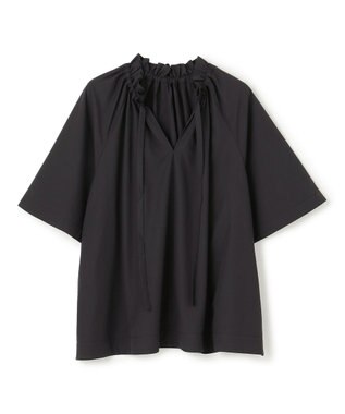 UNFILO フリルネック ブラウス ブラック