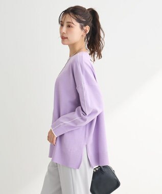 Green Parks アンチピリングライン入りニットプルオーバー Purple