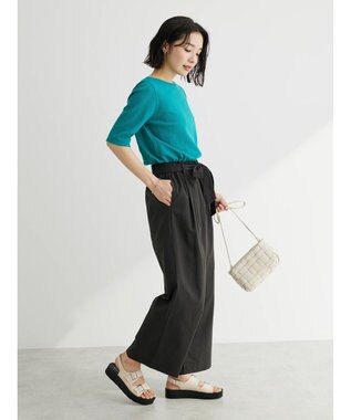 Green Parks 綿麻混リボン付ワイドパンツ Dark Gray