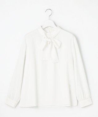 J.PRESS LADIES S 【洗える】ヌーディスバックサテン ボウタイ ブラウス ホワイト系