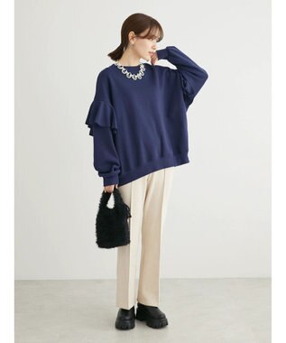 Green Parks ・ＳＵＧＡＲ　ＳＰＯＯＮ　ラッフルショルダースウェット Navy