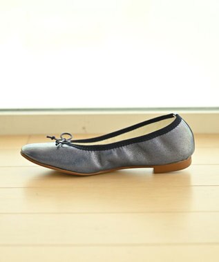 nouvelleRobe Oū 【本革・高反発】Roundラウンドトゥ ネイビーメタリックバレエシューズ ネイビーメタリック