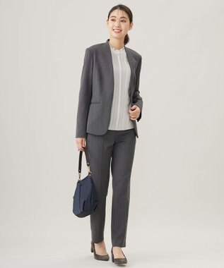 J.PRESS LADIES L プレーティングジャージー フリルネック カットソー グレージュ系