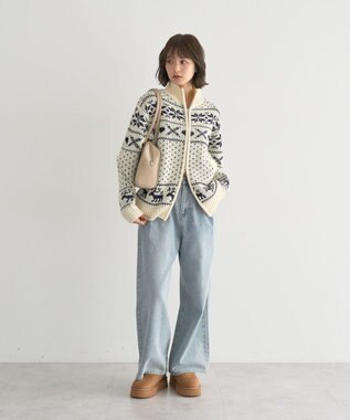 earth music&ecology ダブルzipノルディックカウチンニットカーディガン アイボリー