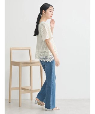 earth music&ecology 裾レース透かしニットプルオーバー Ivory