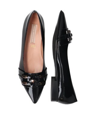 INTER-CHAUSSURES 【INTER-CHAUSSURES】ポインテッドローヒールバックルパンプス ブラックエナメル