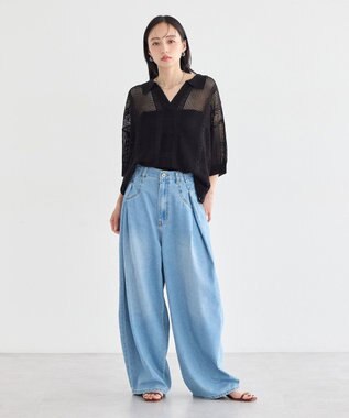 earth music&ecology レーシースキッパーポロニットプルオーバー Black