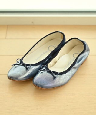 nouvelleRobe Oū 【本革・高反発】Roundラウンドトゥ ネイビーメタリックバレエシューズ ネイビーメタリック