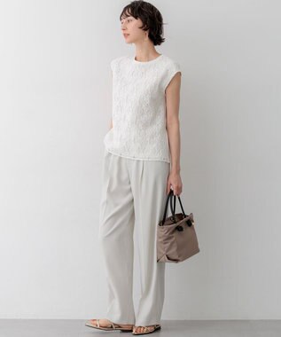 23区 【接触冷感/UVカット/吸水速乾】ストレッチジョーゼット ワイド パンツ ベージュ系