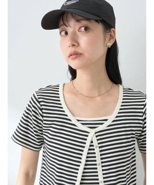 earth music&ecology ＳＥＴ２点ボーダーカーディガン＋キャミ Black